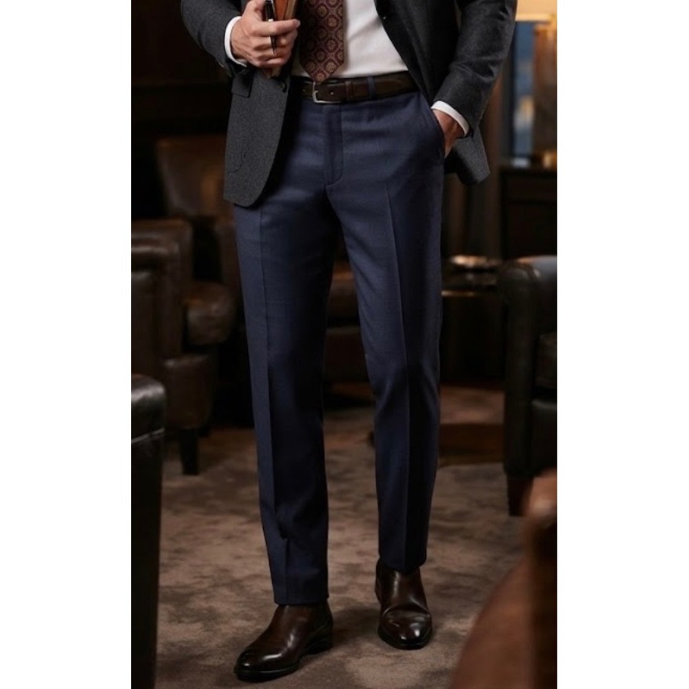 Atelier Munro Mens 100% Wool Custom Trousers Navy Blue Dress Pants 33x31.5